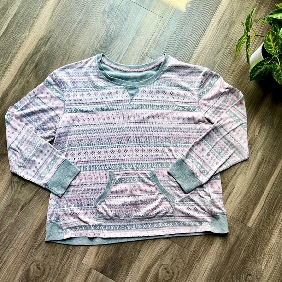 Cuddl Duds Brushed Knit Pajama Sleep Top Pink Gray Fair Isle Print Size XL - Picture 2 of 12